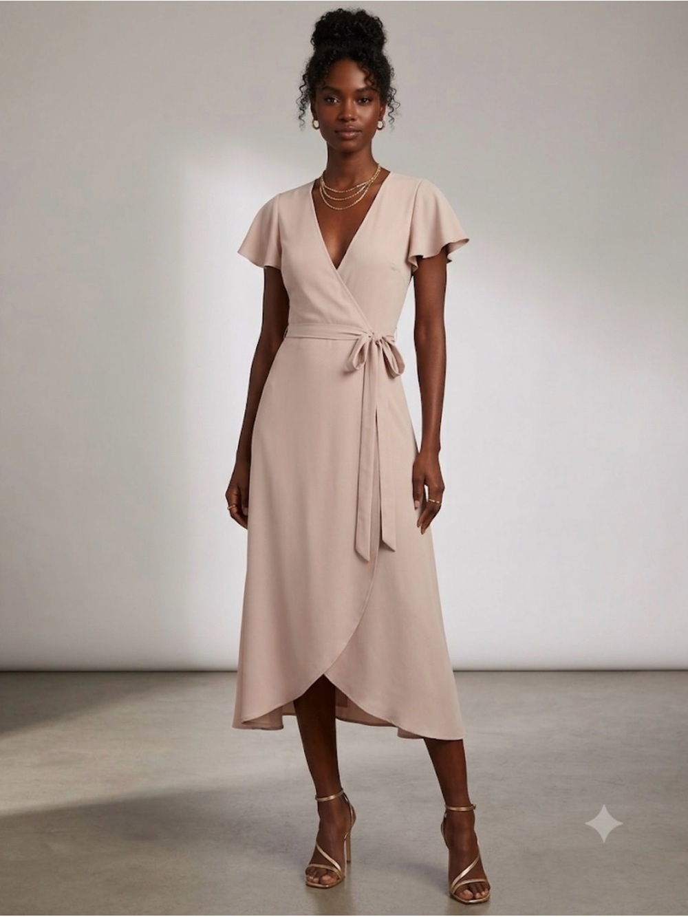 157. Everly Dusty Blush Wrap Jumpsuit with Flutter Sleeves